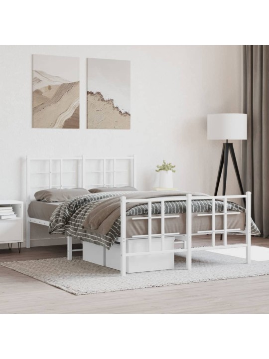 Kovový rám postele s hlavovým a nožním čelem bílý 120 x 200 cm