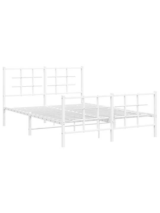 Kovový rám postele s hlavovým a nožním čelem bílý 135 x 190 cm