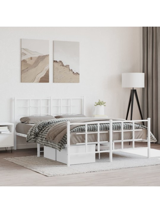 Kovový rám postele s hlavovým a nožním čelem bílý 135 x 190 cm