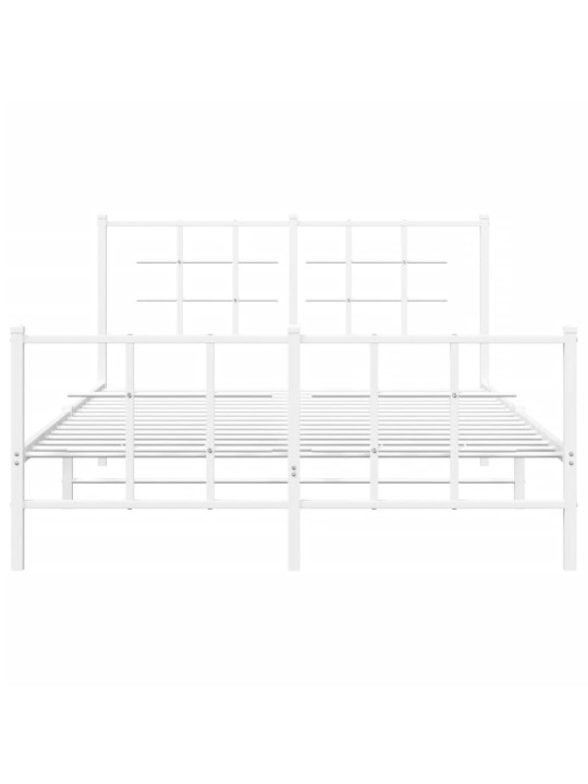 Kovový rám postele s hlavovým a nožním čelem bílý 135 x 190 cm