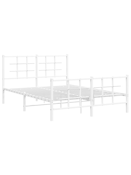 Kovový rám postele s hlavovým a nožním čelem bílý 140 x 190 cm