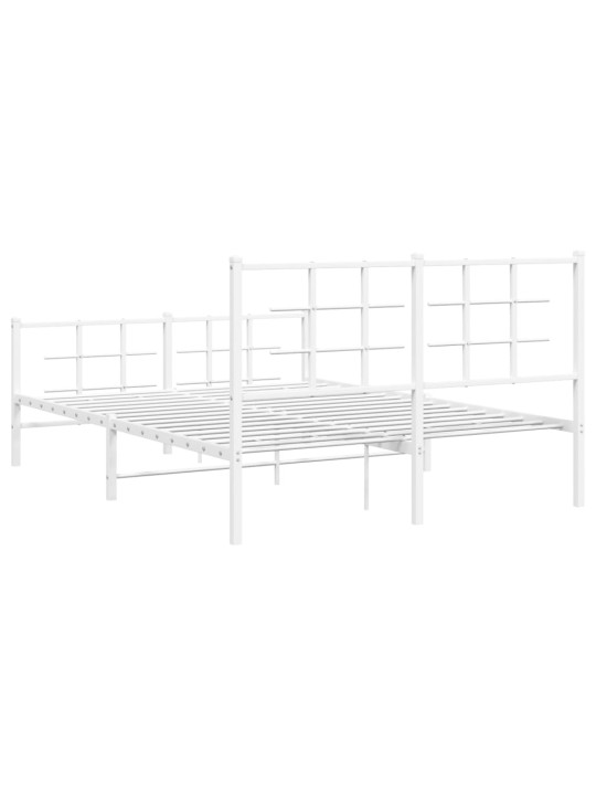 Kovový rám postele s hlavovým a nožním čelem bílý 140 x 190 cm