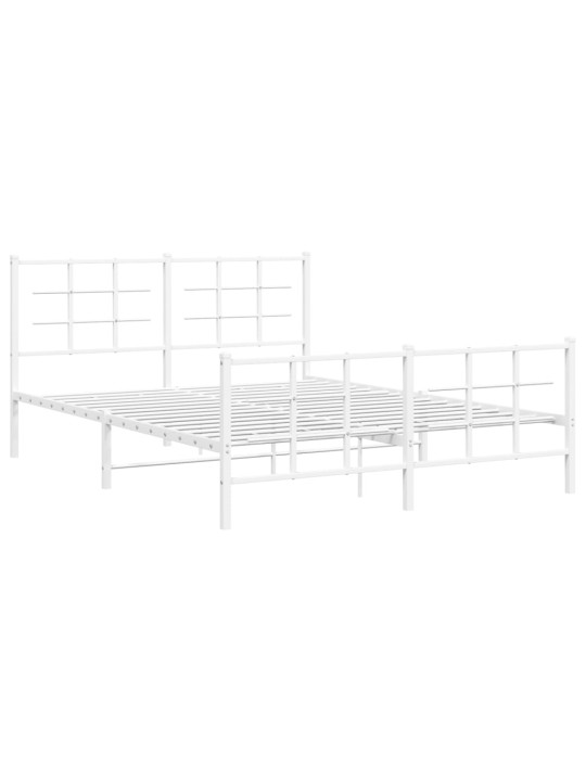 Kovový rám postele s hlavovým a nožním čelem bílý 150 x 200 cm