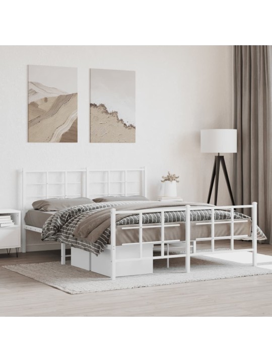 Kovový rám postele s hlavovým a nožním čelem bílý 150 x 200 cm
