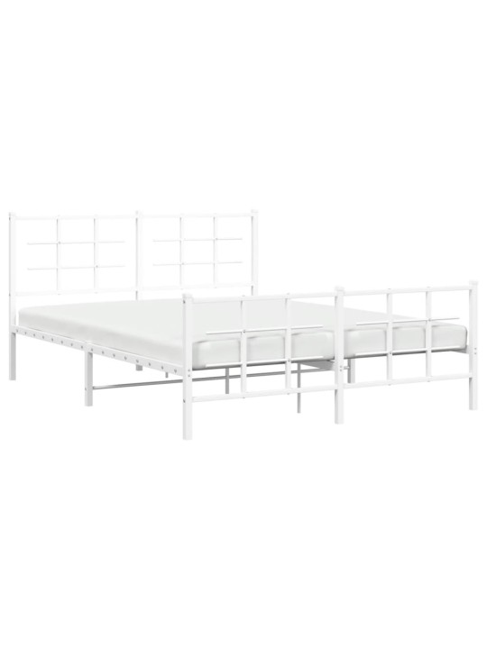Kovový rám postele s hlavovým a nožním čelem bílý 150 x 200 cm