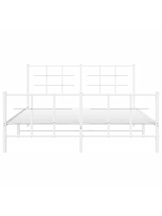 Kovový rám postele s hlavovým a nožním čelem bílý 150 x 200 cm