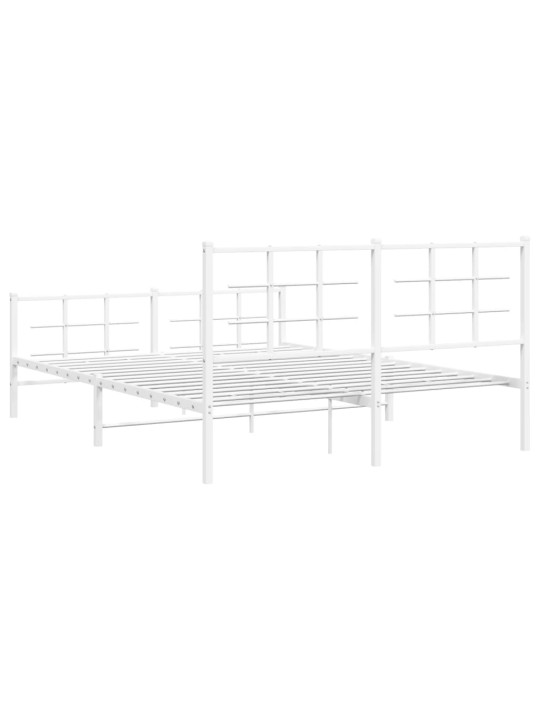 Kovový rám postele s hlavovým a nožním čelem bílý 150 x 200 cm