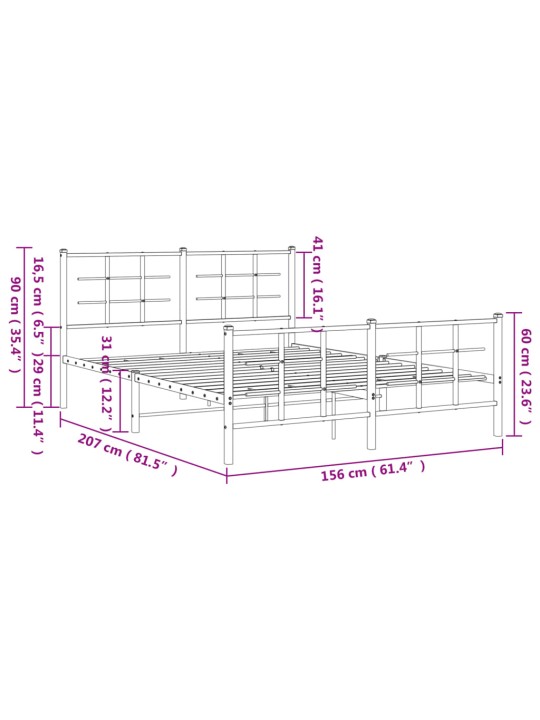 Kovový rám postele s hlavovým a nožním čelem bílý 150 x 200 cm