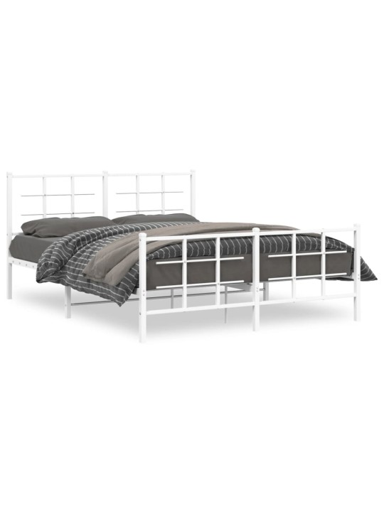 Kovový rám postele s hlavovým a nožním čelem bílý 150 x 200 cm