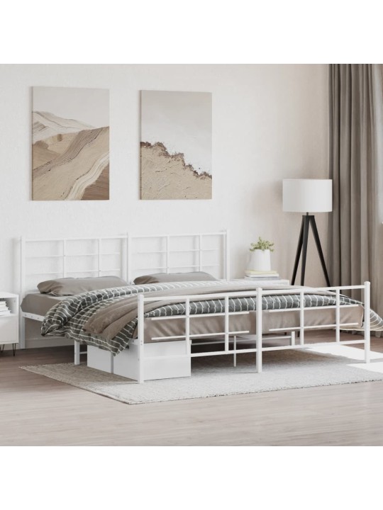 Kovový rám postele s hlavovým a nožním čelem bílý 200 x 200 cm