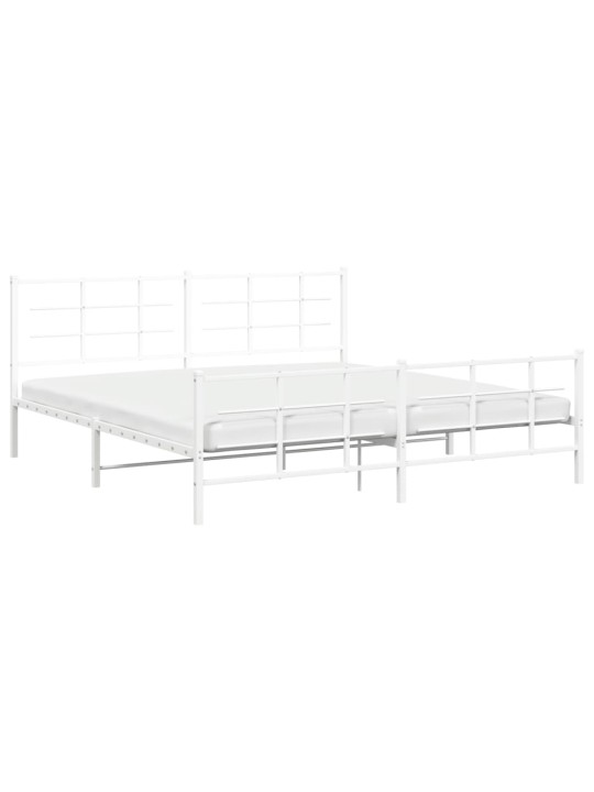 Kovový rám postele s hlavovým a nožním čelem bílý 200 x 200 cm