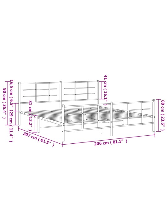 Kovový rám postele s hlavovým a nožním čelem bílý 200 x 200 cm