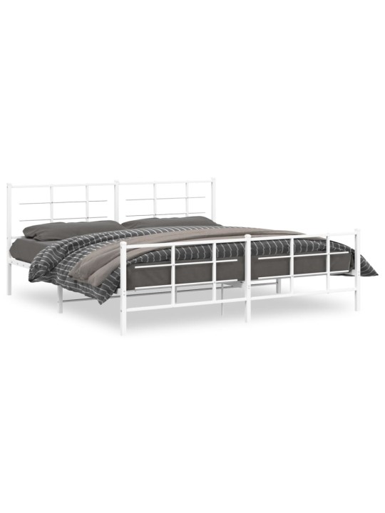 Kovový rám postele s hlavovým a nožním čelem bílý 200 x 200 cm