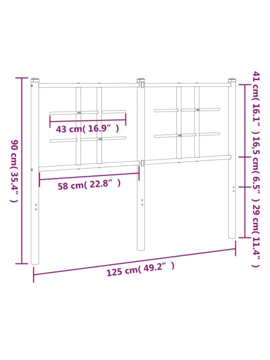 Kovové čelo postele bílé 120 cm
