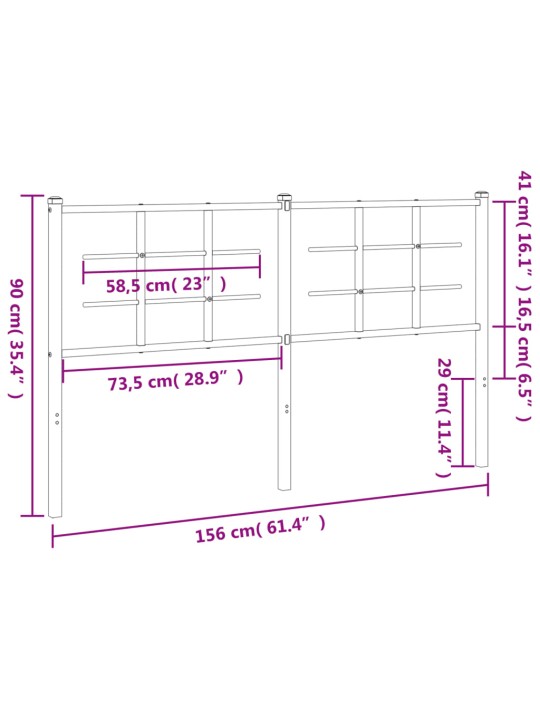 Kovové čelo postele bílé 150 cm