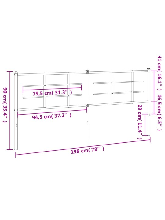 Kovové čelo postele bílé 193 cm