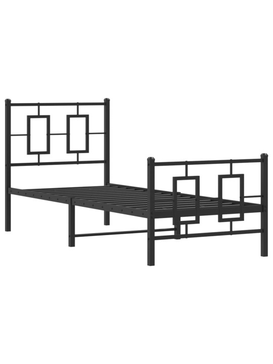 Kovový rám postele s hlavovým a nožním čelem černý 75 x 190 cm