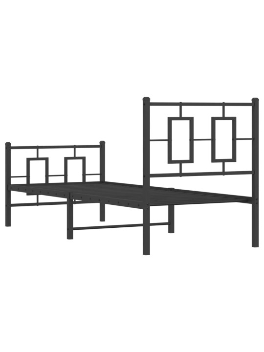 Kovový rám postele s hlavovým a nožním čelem černý 75 x 190 cm