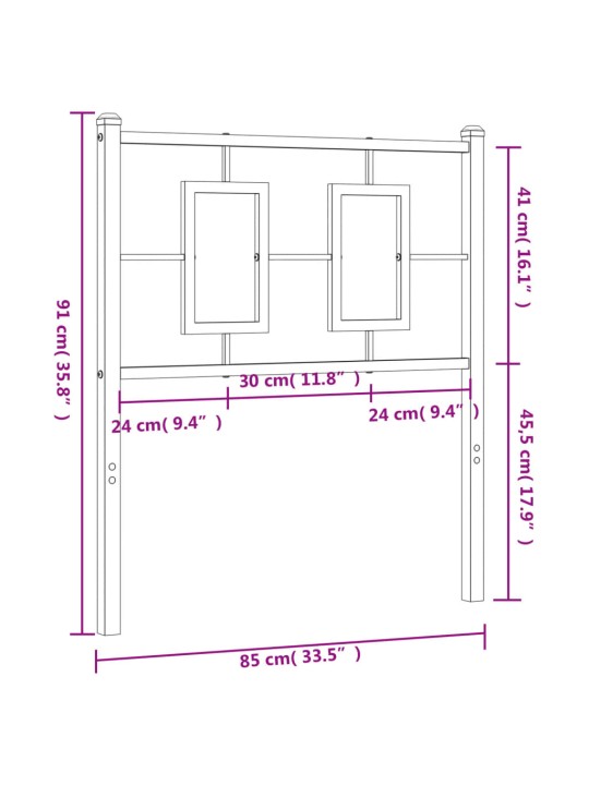 Kovové čelo postele černé 80 cm
