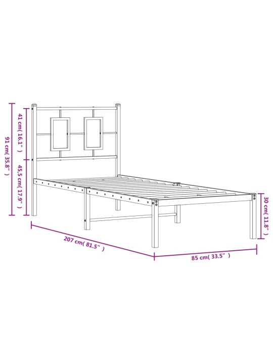 Kovový rám postele s čelem bílý 80 x 200 cm
