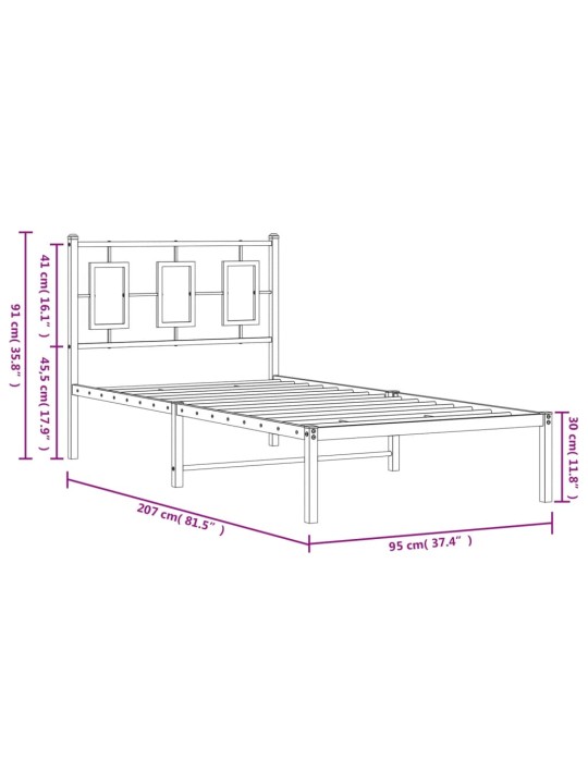 Kovový rám postele s čelem bílý 90 x 200 cm