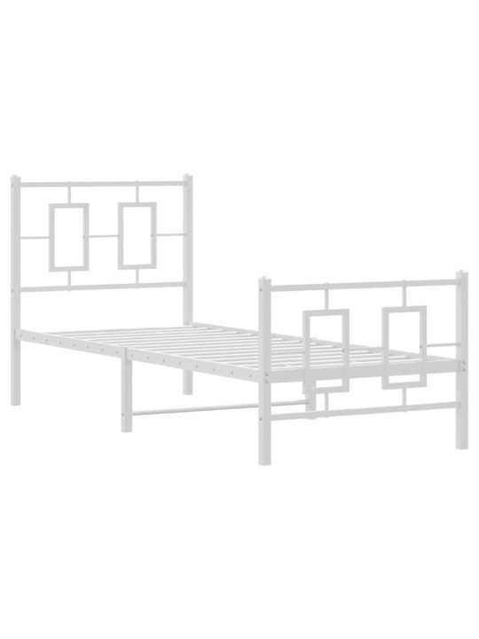 Kovový rám postele s hlavovým a nožním čelem bílý 75 x 190 cm
