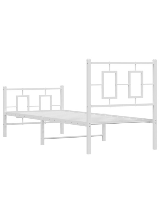 Kovový rám postele s hlavovým a nožním čelem bílý 75 x 190 cm