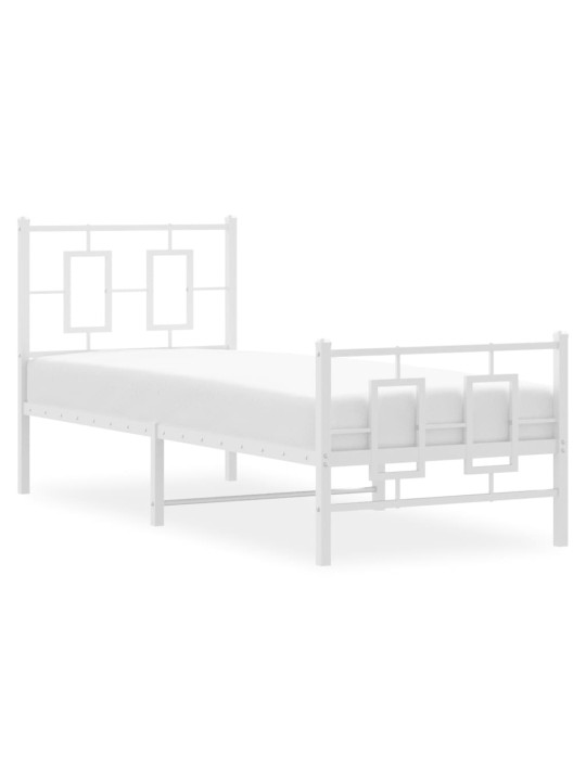 Kovový rám postele s hlavovým a nožním čelem bílý 80 x 200 cm
