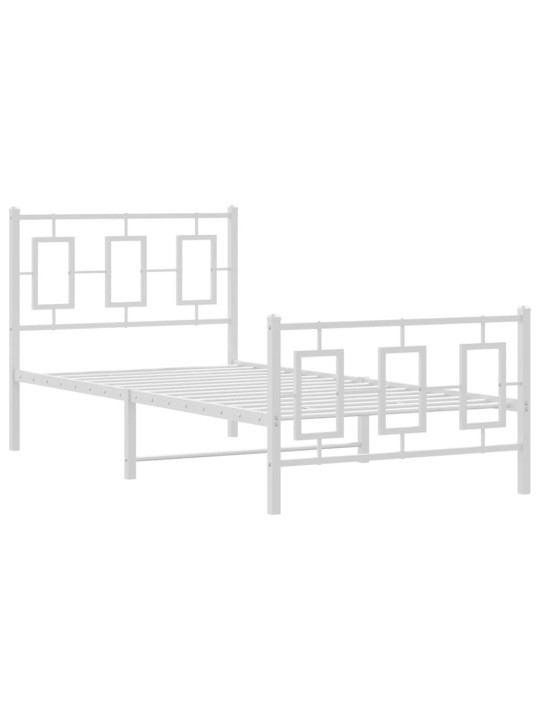 Kovový rám postele s hlavovým a nožním čelem bílý 90 x 200 cm