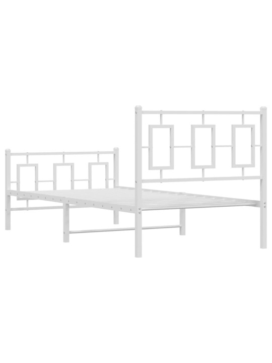 Kovový rám postele s hlavovým a nožním čelem bílý 90 x 200 cm