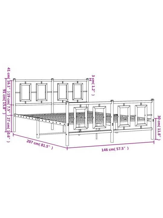 Kovový rám postele s hlavovým a nožním čelem bílý 140 x 200 cm