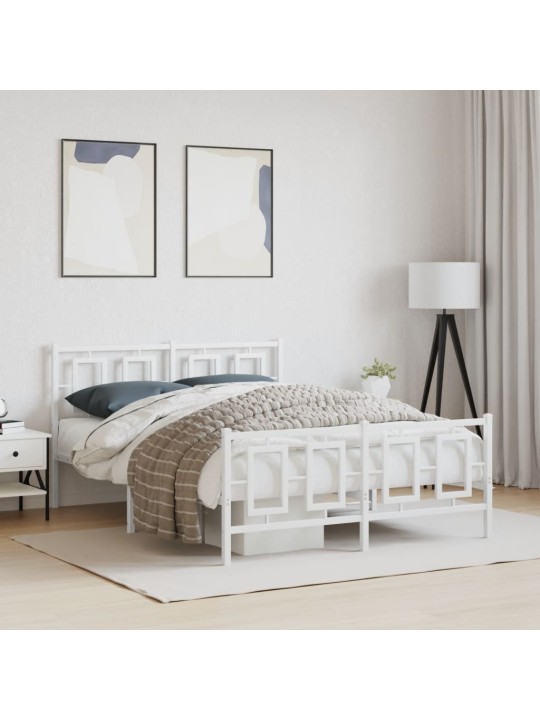 Kovový rám postele s hlavovým a nožním čelem bílý 140 x 200 cm