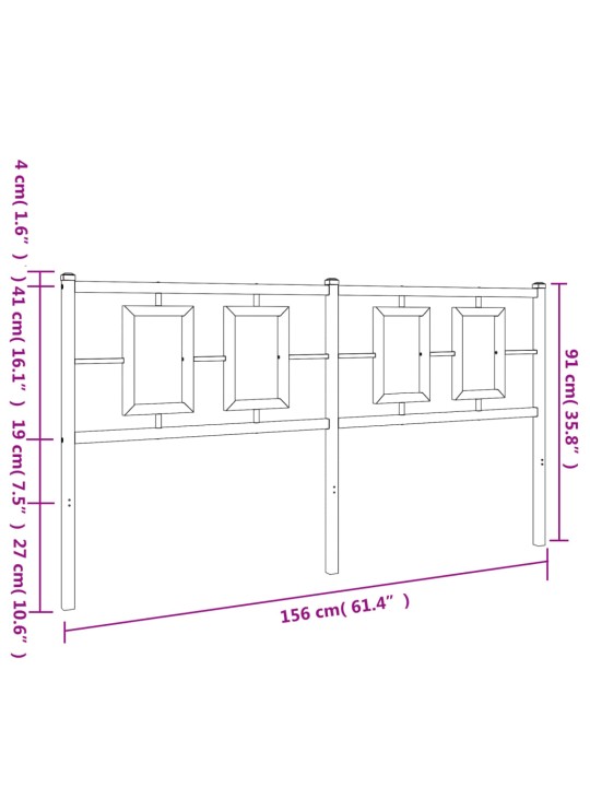 Kovové čelo postele bílé 150 cm