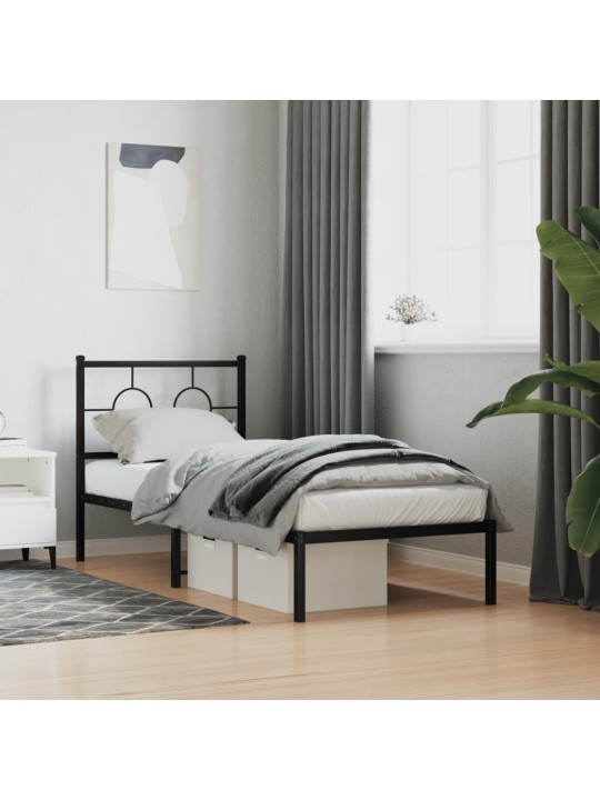 Kovový rám postele s čelem černý 75 x 190 cm