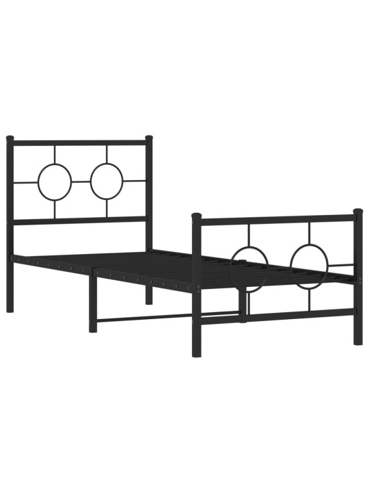 Kovový rám postele s hlavovým a nožním čelem černý 80 x 200 cm