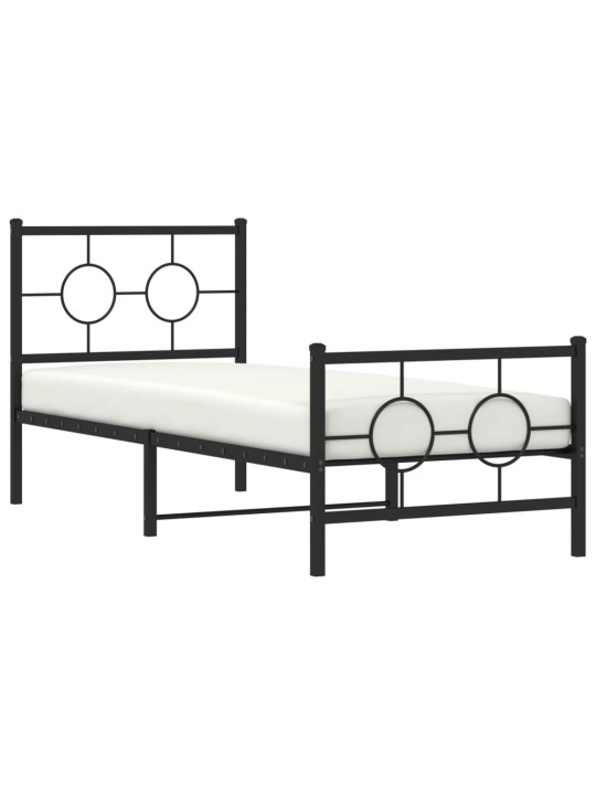 Kovový rám postele s hlavovým a nožním čelem černý 80 x 200 cm