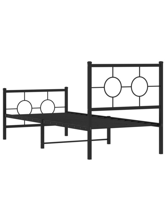 Kovový rám postele s hlavovým a nožním čelem černý 80 x 200 cm