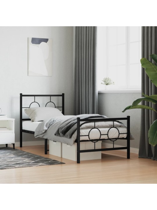 Kovový rám postele s hlavovým a nožním čelem černý 80 x 200 cm