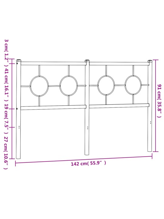 Kovové čelo postele černé 135 cm