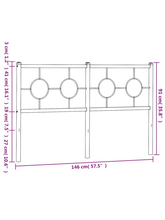Kovové čelo postele černé 140 cm