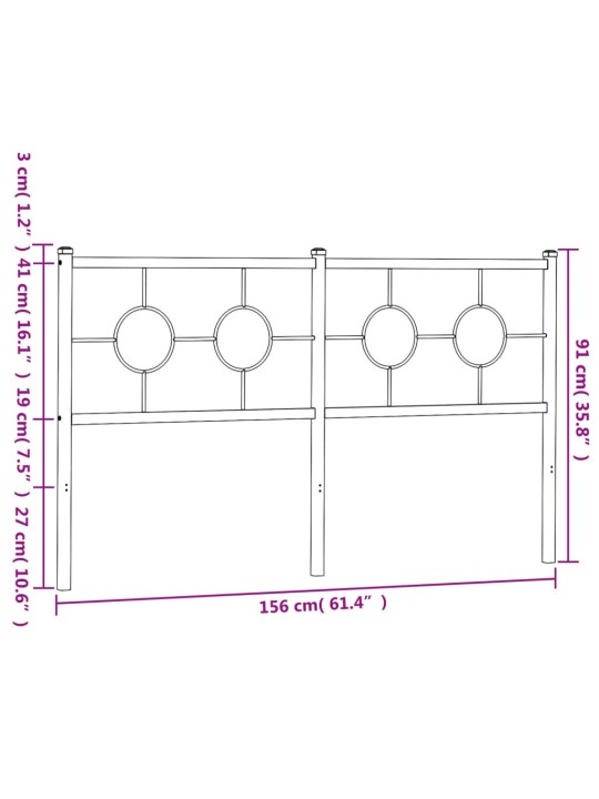 Kovové čelo postele černé 150 cm