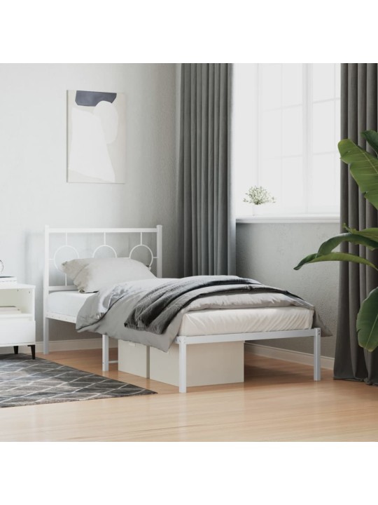 Kovový rám postele s čelem bílý 90 x 200 cm