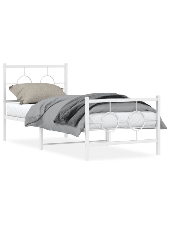 Kovový rám postele s hlavovým a nožním čelem bílý 75 x 190 cm