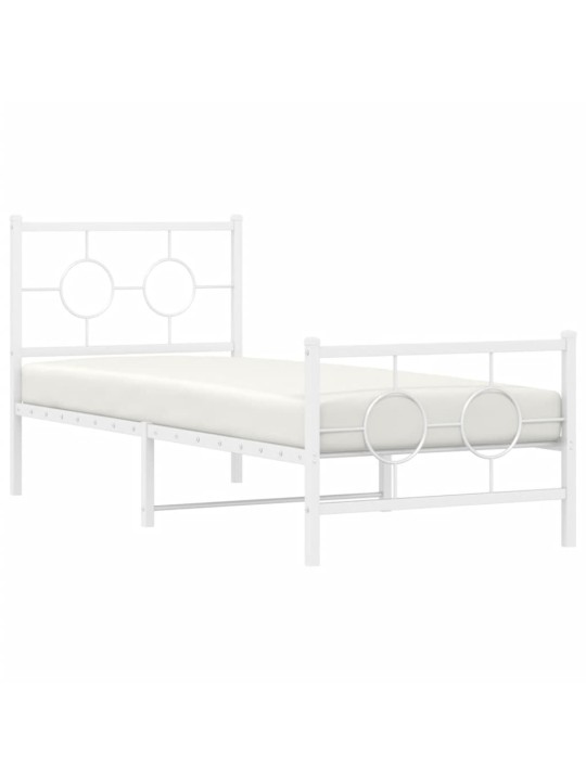 Kovový rám postele s hlavovým a nožním čelem bílý 75 x 190 cm