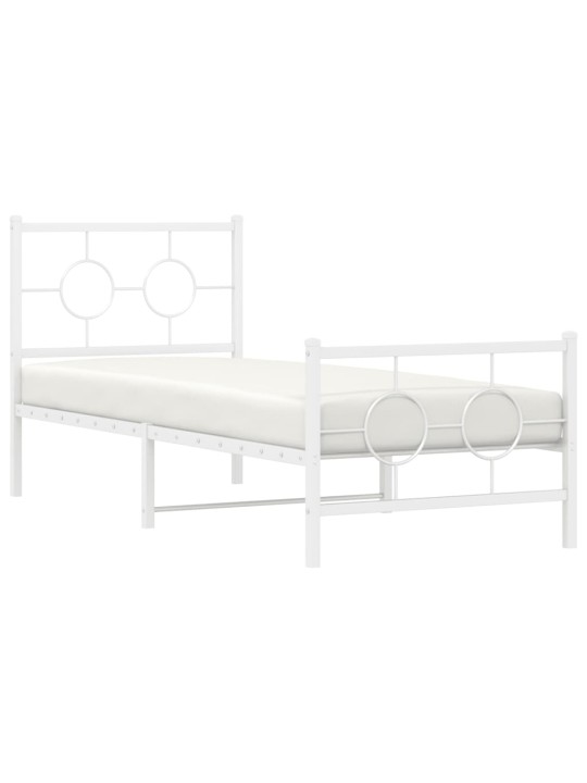 Kovový rám postele s hlavovým a nožním čelem bílý 80 x 200 cm