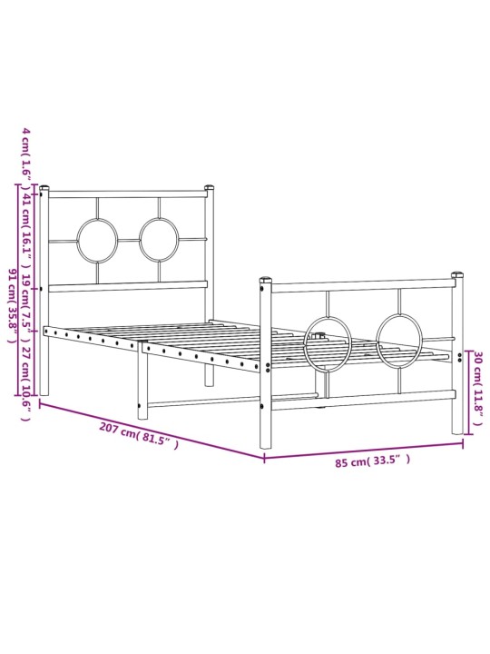 Kovový rám postele s hlavovým a nožním čelem bílý 80 x 200 cm