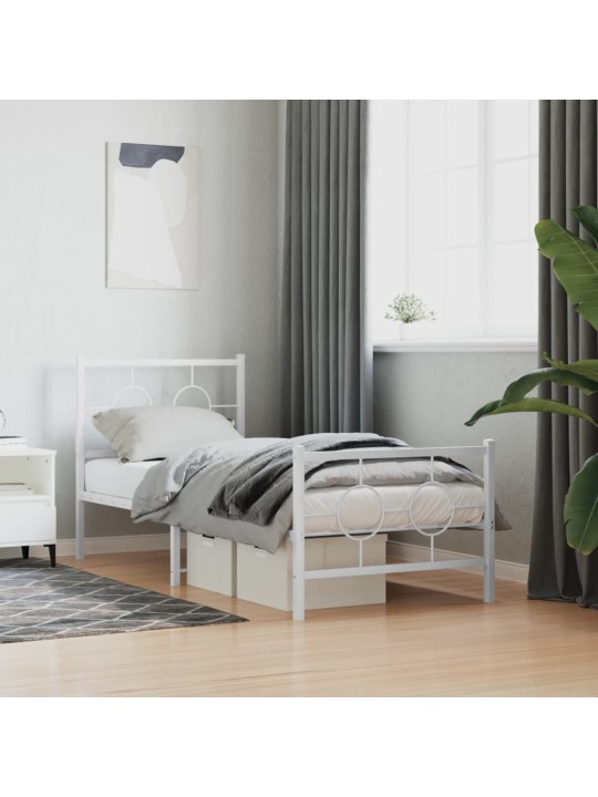 Kovový rám postele s hlavovým a nožním čelem bílý 80 x 200 cm