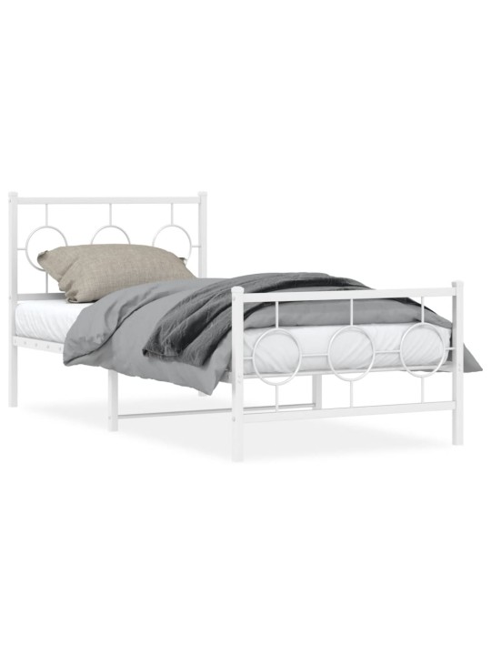 Kovový rám postele s hlavovým a nožním čelem bílý 90 x 200 cm