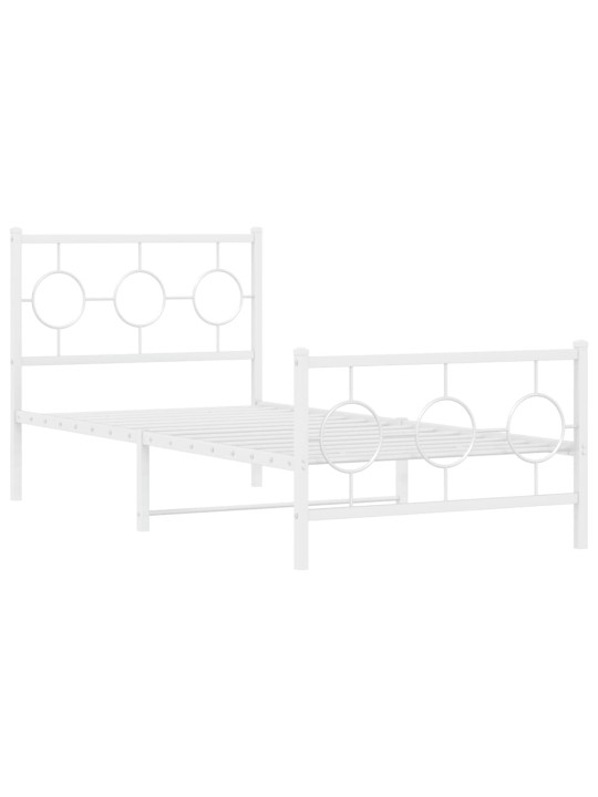 Kovový rám postele s hlavovým a nožním čelem bílý 90 x 200 cm