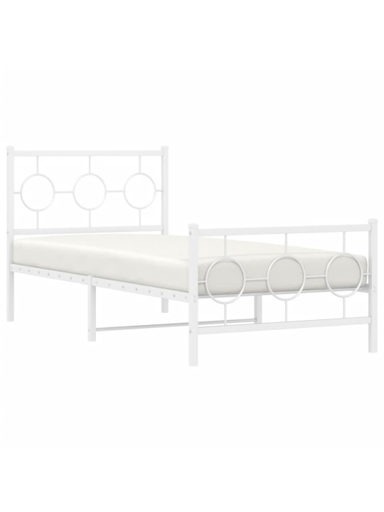 Kovový rám postele s hlavovým a nožním čelem bílý 90 x 200 cm